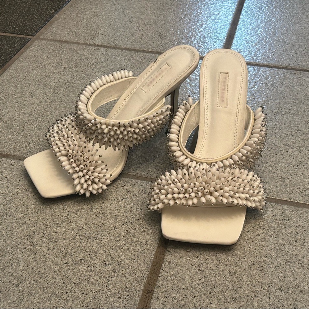 Elegant White Beaded Women's Heels